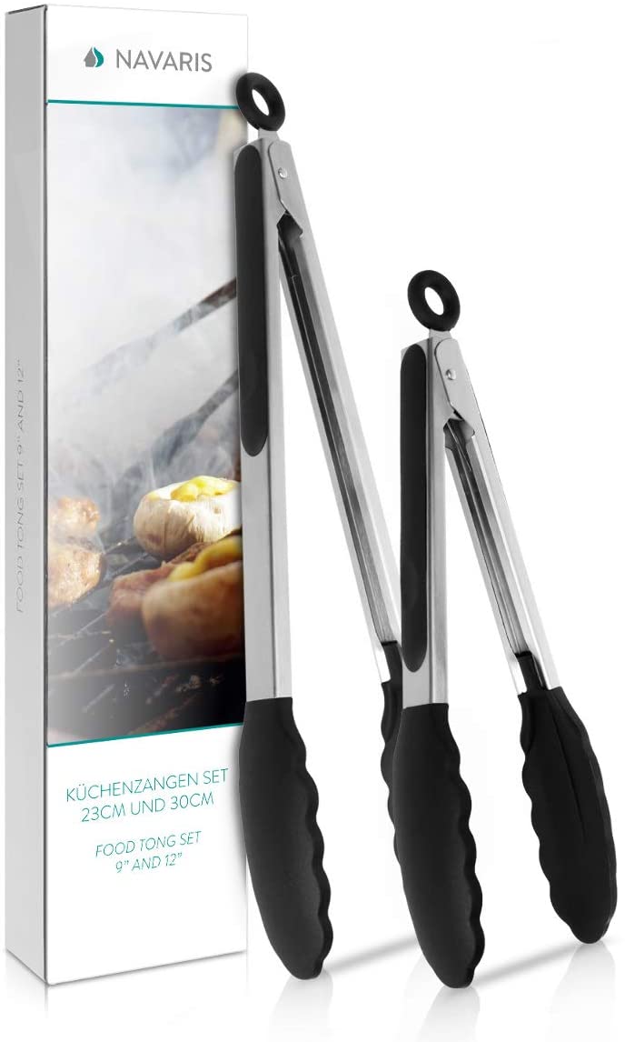 Navaris Σετ Με 2 Λαβίδες Κουζίνας Πολλαπλών Χρήσεων Από Ανοξείδωτο Ατσάλι Και Σιλικόνη - Black - 48716.01
