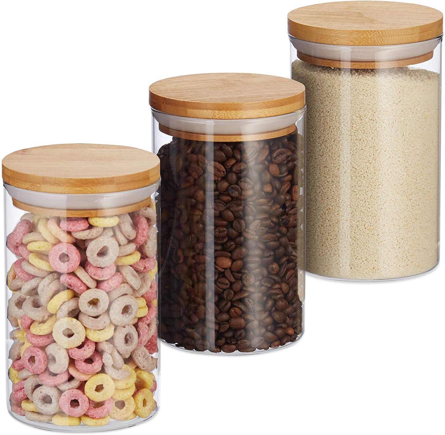 Relaxdays Σετ με 3 Βάζα Αποθήκευσης από Γυαλί - 800 ml - Natural - 4052025279950
