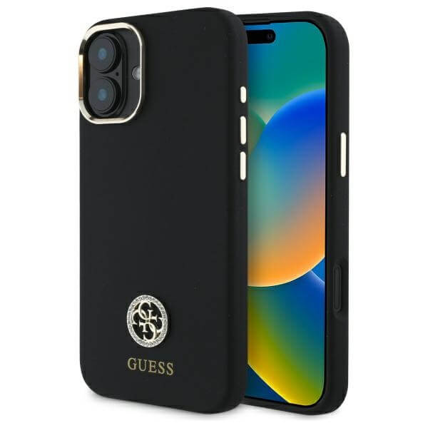 Guess iPhone 16 - Silicone Logo Strass 4G - Σκληρή Θήκη με Πλαίσιο Σιλικόνης - Black - GUHCP16SM4DGPK