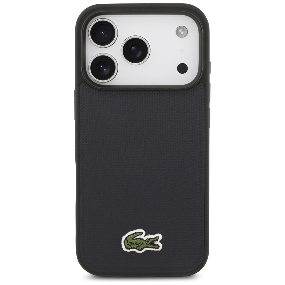 Lacoste iPhone 17 Pro - Iconic Petit Pique Woven Logo MagSafe - Σκληρή Θήκη με Πλαίσιο Σιλικόνης - Navy Blue