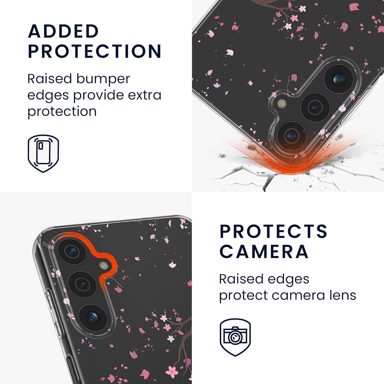 KW Samsung Galaxy A15 4G / A15 5G Λεπτή Θήκη Σιλικόνης TPU - Design Cherry Blossom Petals - Pink / Dark Brown / Διάφανη