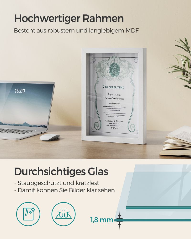 Songmics Σετ με 2 Ξύλινες Κορνίζες Κολάζ Μεγέθους A4 - 36.5 x 26 cm - Vintage White - RPF019W02