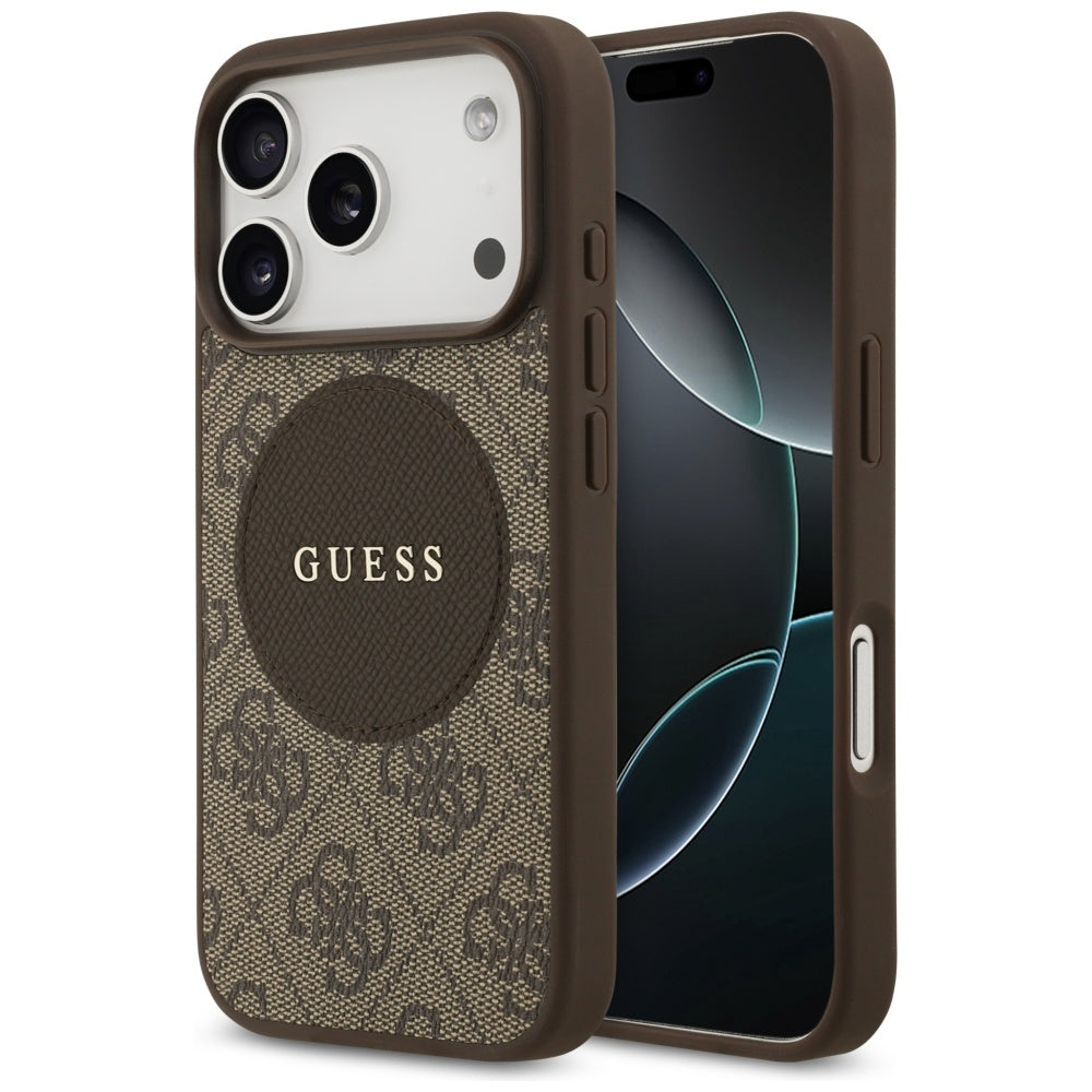 Guess iPhone 17 Pro - 4G Circle Classic Logo MagSafe - Θήκη με Επένδυση Συνθετικού Δέρματος - Brown - GUHMP17LP4PGRSGW