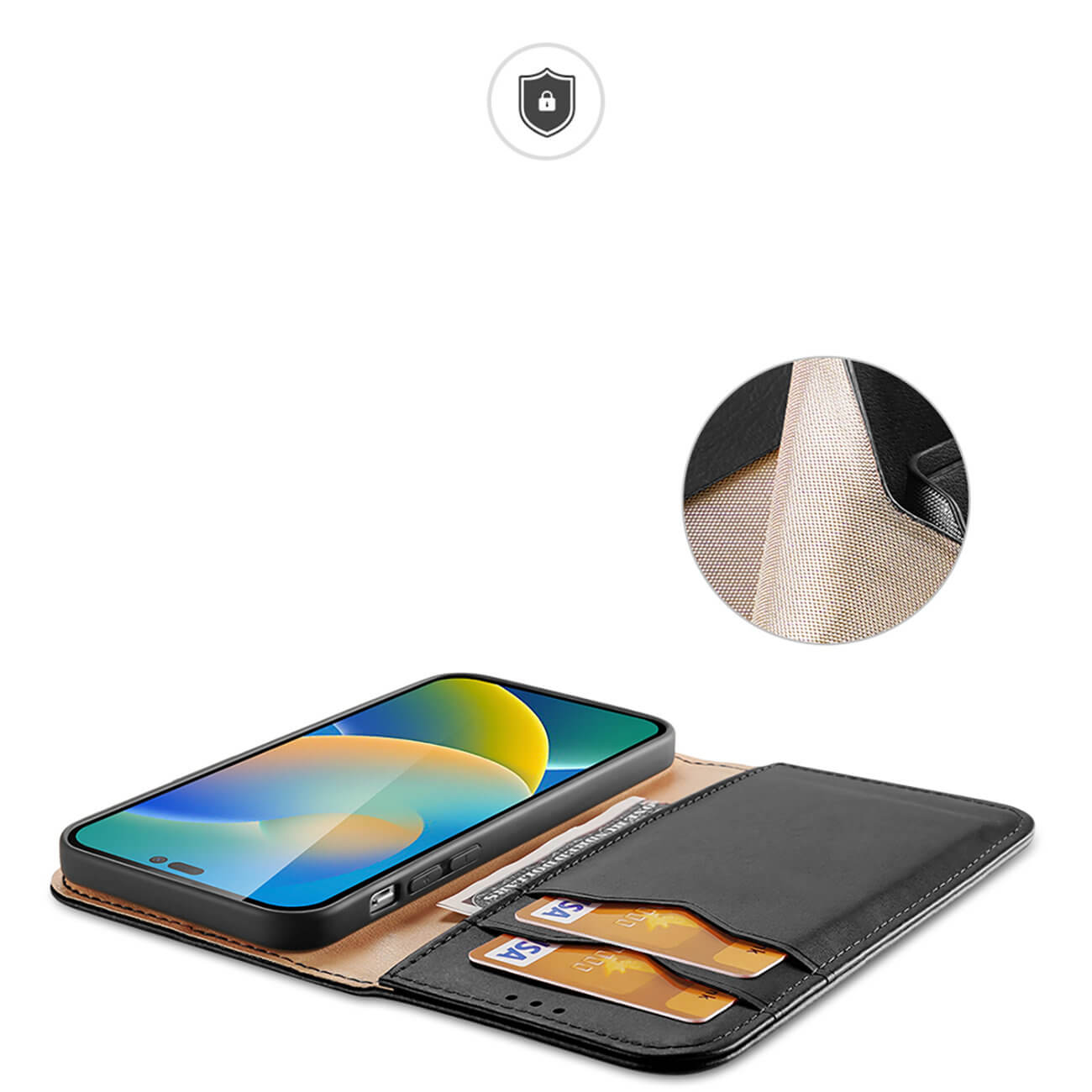 Dux Ducis iPhone 14 Pro Hivo Θήκη Πορτοφόλι Stand από Γνήσιο Δέρμα - Black
