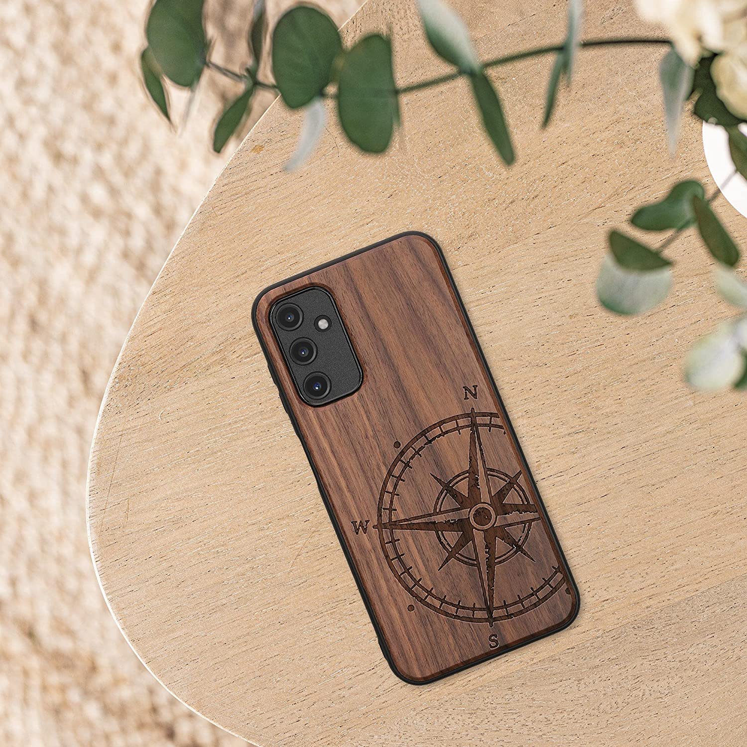 KW Samsung Galaxy A14 5G Θήκη από Φυσικό Ξύλο - Design Compass Vintage - Dark Brown - 60817.01