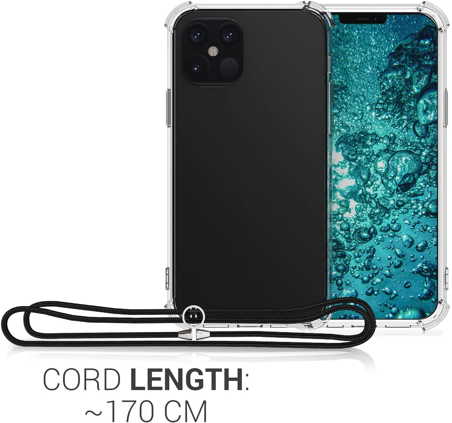 KW iPhone 12 Pro Max Θήκη Σιλικόνης TPU με Λουράκι - Διάφανη / Black - 52732.01