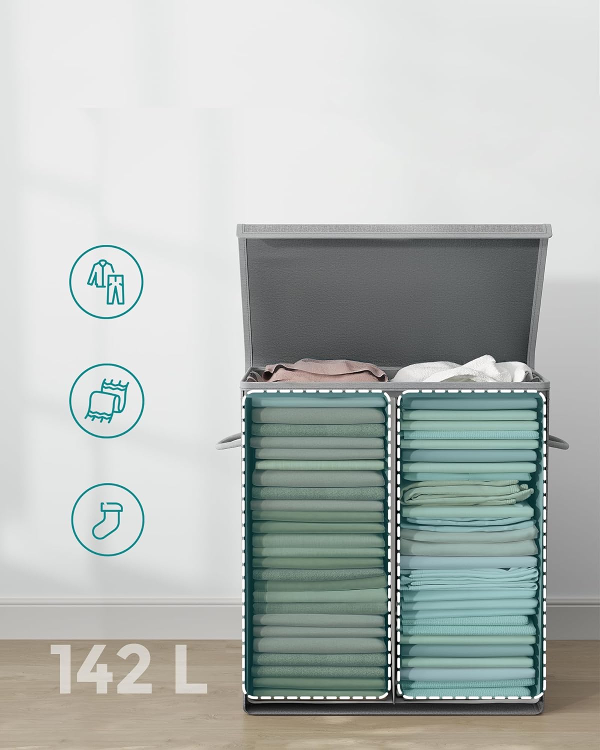 Songmics Υφασμάτινο Καλάθι Απλύτων - 142L - Grey - LCB02G