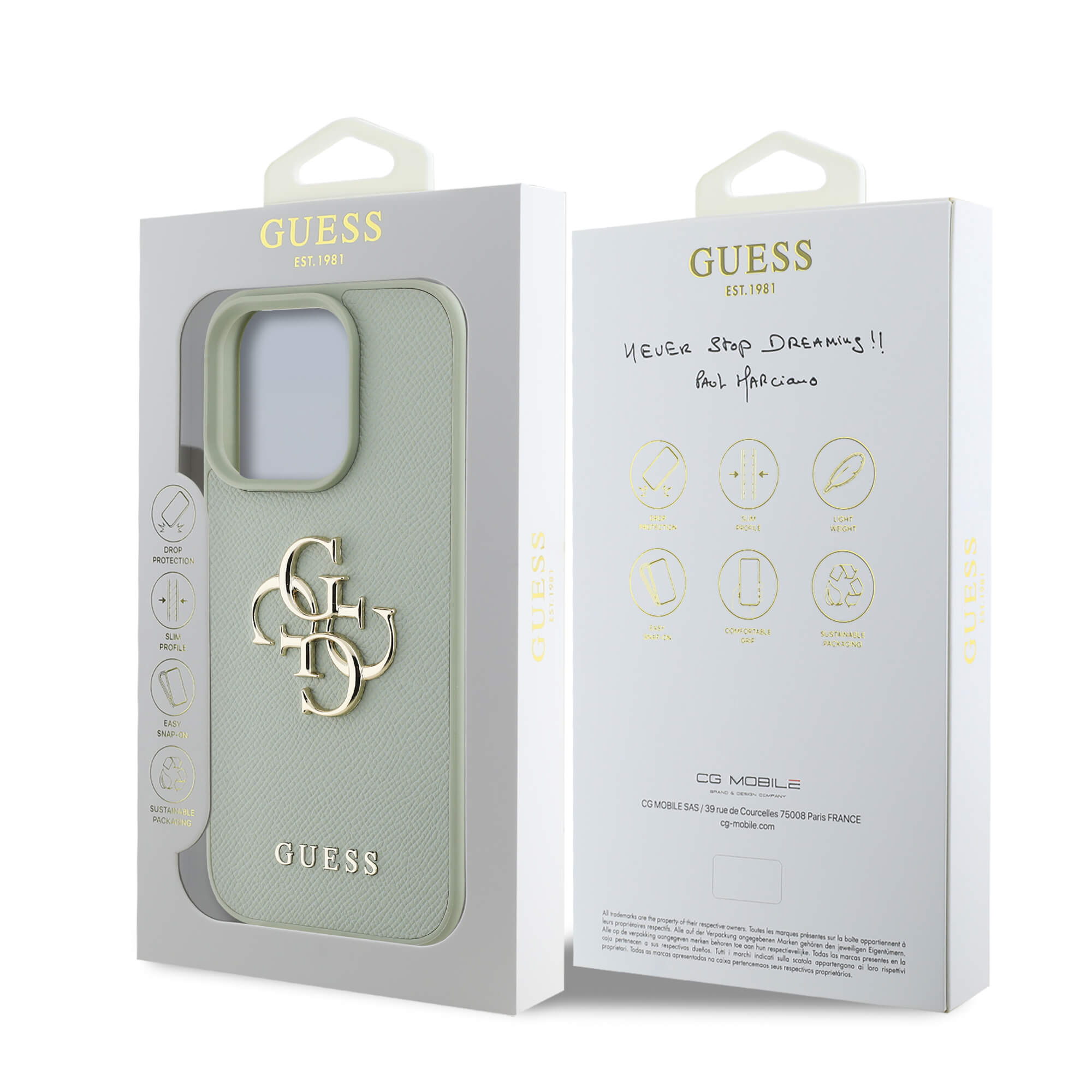 Guess iPhone 16 Pro Max - Grained Big 4G Logo Small Classic Logo - Σκληρή Θήκη με Επένδυση από Οικολογικό Δέρμα - Green - GUHCP16XPGT4MBN