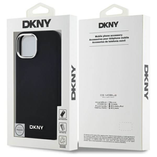 DKNY iPhone 15 Pro - Plain Logo MagSafe Σκληρή Θήκη με Επένδυση Συνθετικού Δέρματος - Black