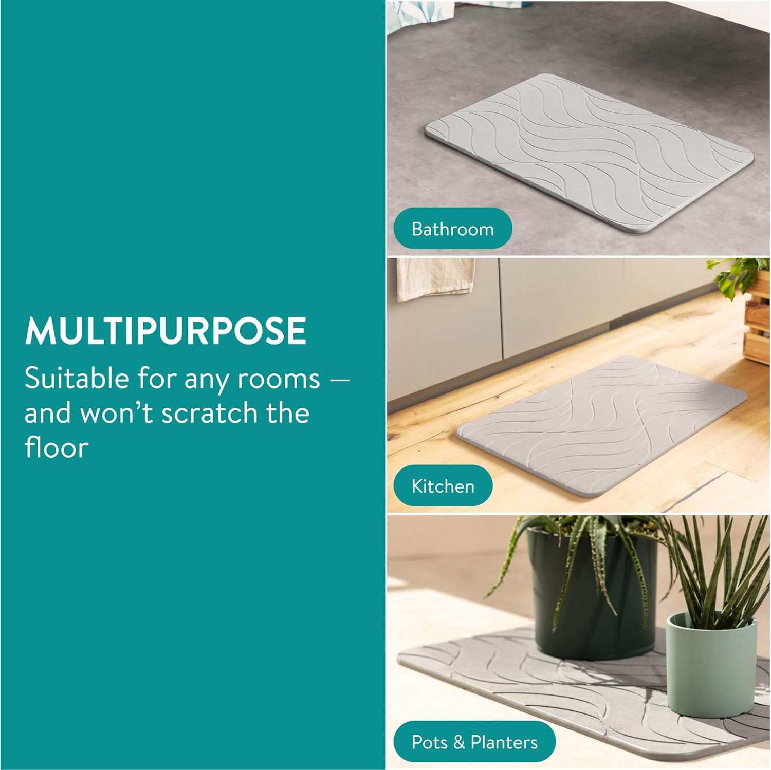 Navaris Αντιολισθητικό Χαλάκι Μπάνιου από Διατομίτη για Γρήγορο Στέγνωμα - 60 x 39 cm - Ivory - 59868.01