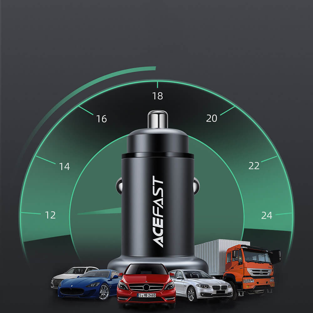 Acefast B1 Φορτιστής Αυτοκινήτου Γρήγορης Φόρτισης 3.0 38W USB Type C / USB - Black