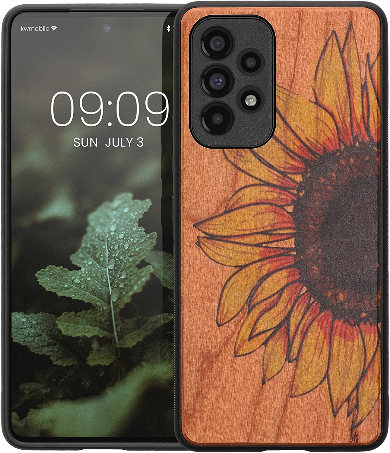 KW Samsung Galaxy A53 5G Θήκη από Φυσικό Ξύλο - Design Wood Sunflower - Yellow / Dark Brown / Light Brown - 58317.11