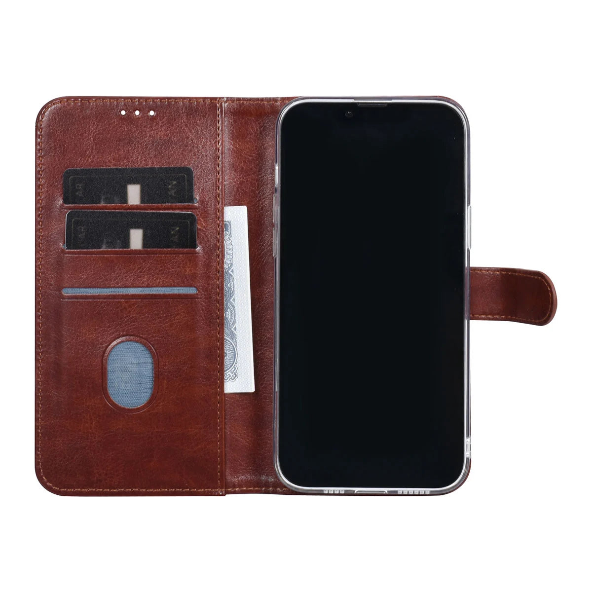 Tuniq iPhone 15 Plus / 14 Plus - Θήκη Πορτοφόλι Stand από Δερματίνη - Καφέ