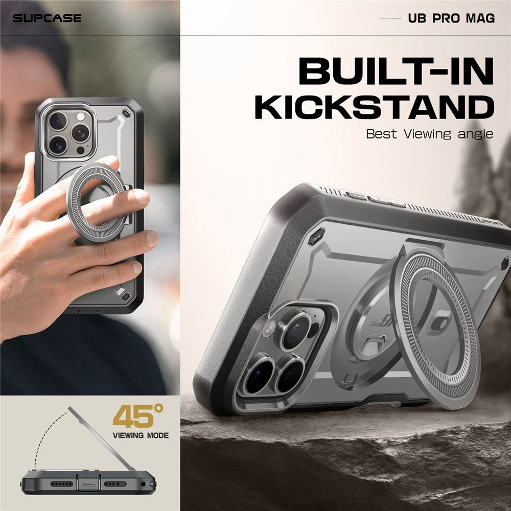 Supcase iPhone 16 Pro - UB Pro Mag Σκληρή Θήκη με Προστασία Οθόνης και Stand με MagSafe - Titan Grey