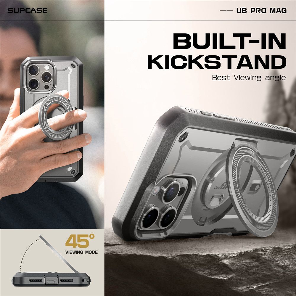 Supcase iPhone 16 Pro - UB Pro Mag Σκληρή Θήκη με Προστασία Οθόνης και Stand με MagSafe - Titan Grey