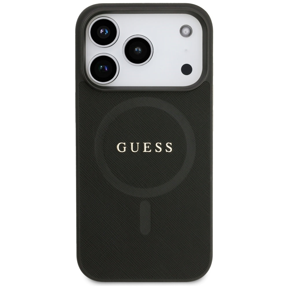 Guess iPhone 17 Pro - Saffiano Classic Logo MagSafe - Σκληρή Θήκη με Πλαίσιο Σιλικόνης και Επένδυση Οικολογικού Δέρματος - Black - GUHMP17LPSAHMCK