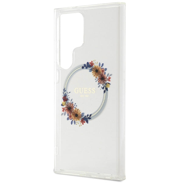 Guess Samsung Galaxy S24 Ultra - IML Flowers Wreath - MagSafe Σκληρή Θήκη με Πλαίσιο Σιλικόνης - Διάφανη - GUHMS24LHFWFCT