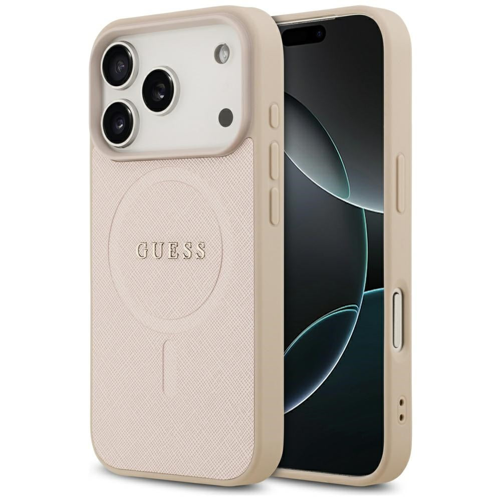 Guess iPhone 17 Pro - Saffiano Classic Logo MagSafe - Σκληρή Θήκη με Πλαίσιο Σιλικόνης και Επένδυση Οικολογικού Δέρματος - Pink - GUHMP17LPSAHMCP