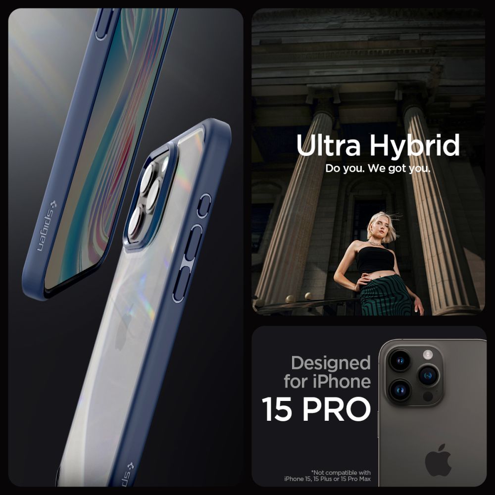 Spigen iPhone 15 Pro Ultra Hybrid Σκληρή Θήκη με Πλαίσιο Σιλικόνης - Navy Blue