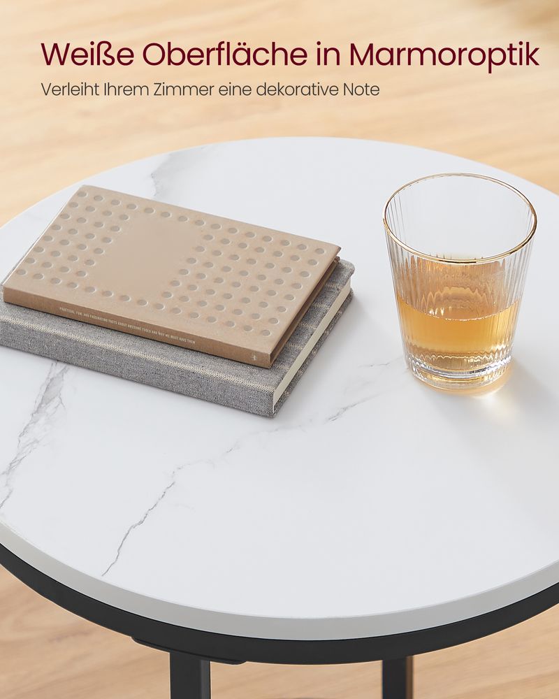 Vasagle Στρόγγυλο Βοηθητικό Τραπέζι 2 Επιπέδων - Marble White / Black - LET285B13