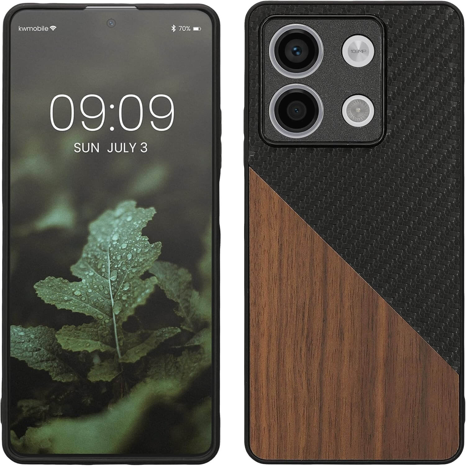 KW Xiaomi Redmi Note 13 5G Θήκη από Φυσικό Ξύλο και Carbon - Black / Dark Brown