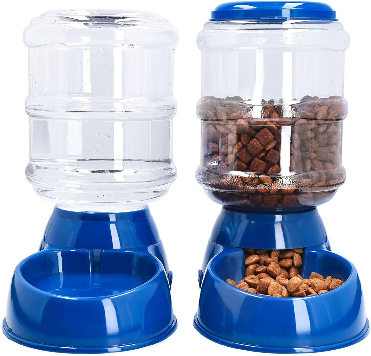 Navaris Automatic Food and Water Dispenser - Σετ με 2 Διανομείς Φαγητού και Νερού για Κατοικίδιο - 3.8L - Dark Blue - 48332.17