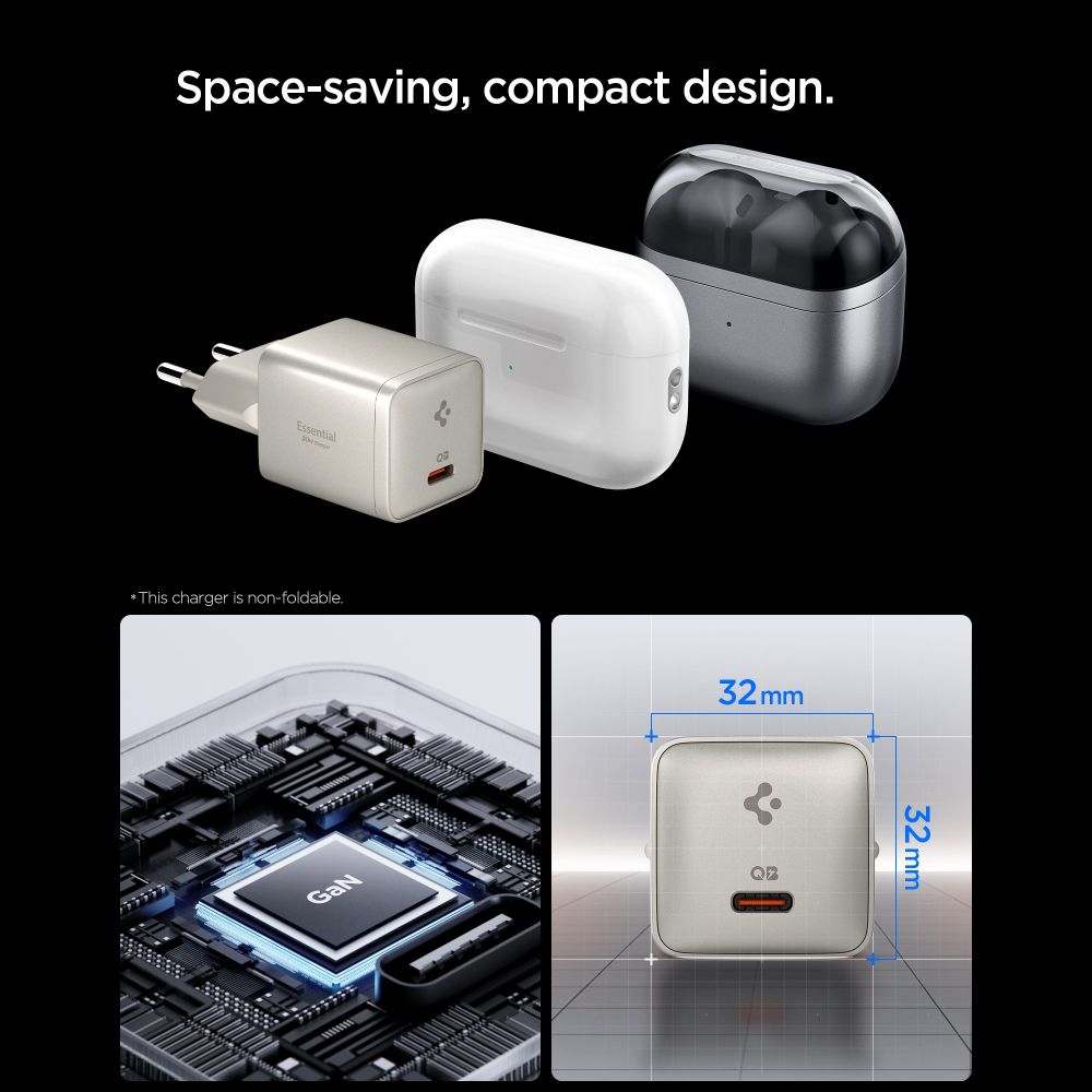 Spigen Οικιακός Φορτιστής Γρήγορης Φόρτισης 30W με Θύρα Type-C - Essential EE301EU-GAN - Natural Titanium