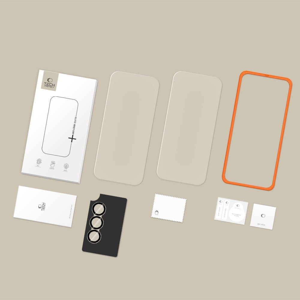 Tech - Protect Samsung Galaxy A57 5G - Σετ με 2 Αντιχαρακτικά Γυαλιά Οθόνης με οδηγό και 1 Αντιχαρακτικό Γυαλί για την Κάμερα - Easy Set+ - Clear