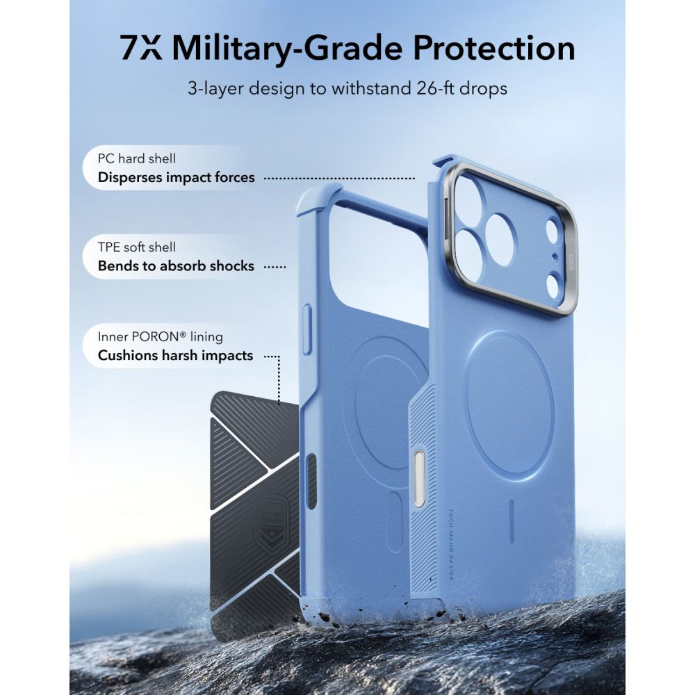 ESR iPhone 18 Pro Max / iPhone 17 Pro Max - Σκληρή Θήκη MagSafe με Πλαίσιο Σιλικόνης και Σταντ - Cyber Tough Kickstand - Light Blue