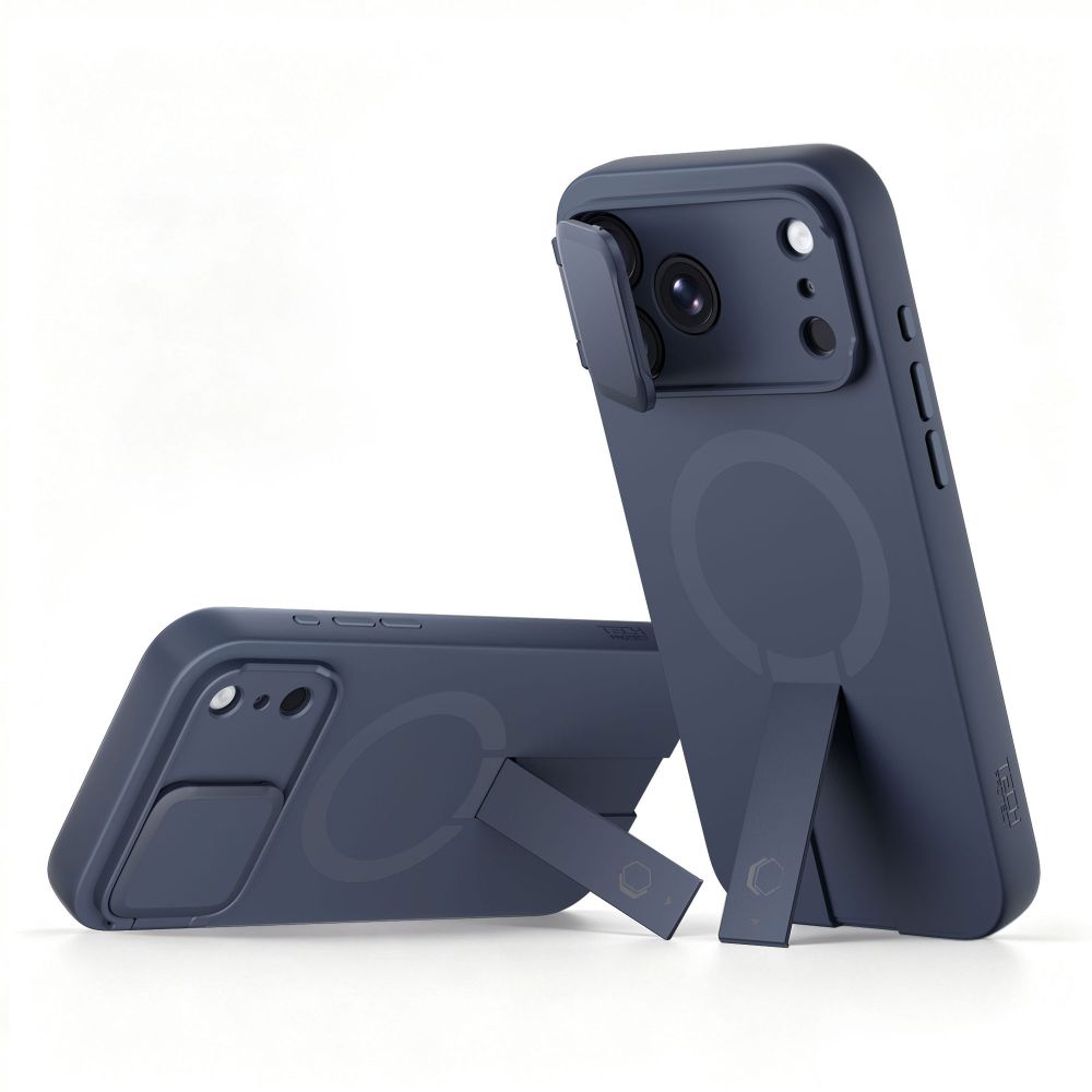 Tech-Protect iPhone 18 Pro / iPhone 17 Pro - Σκληρή Θήκη MagSafe με Ανοιγόμενο Κάλυμμα Κάμερας και Stand - Kevlar Aura MagSafe - Navy Blue