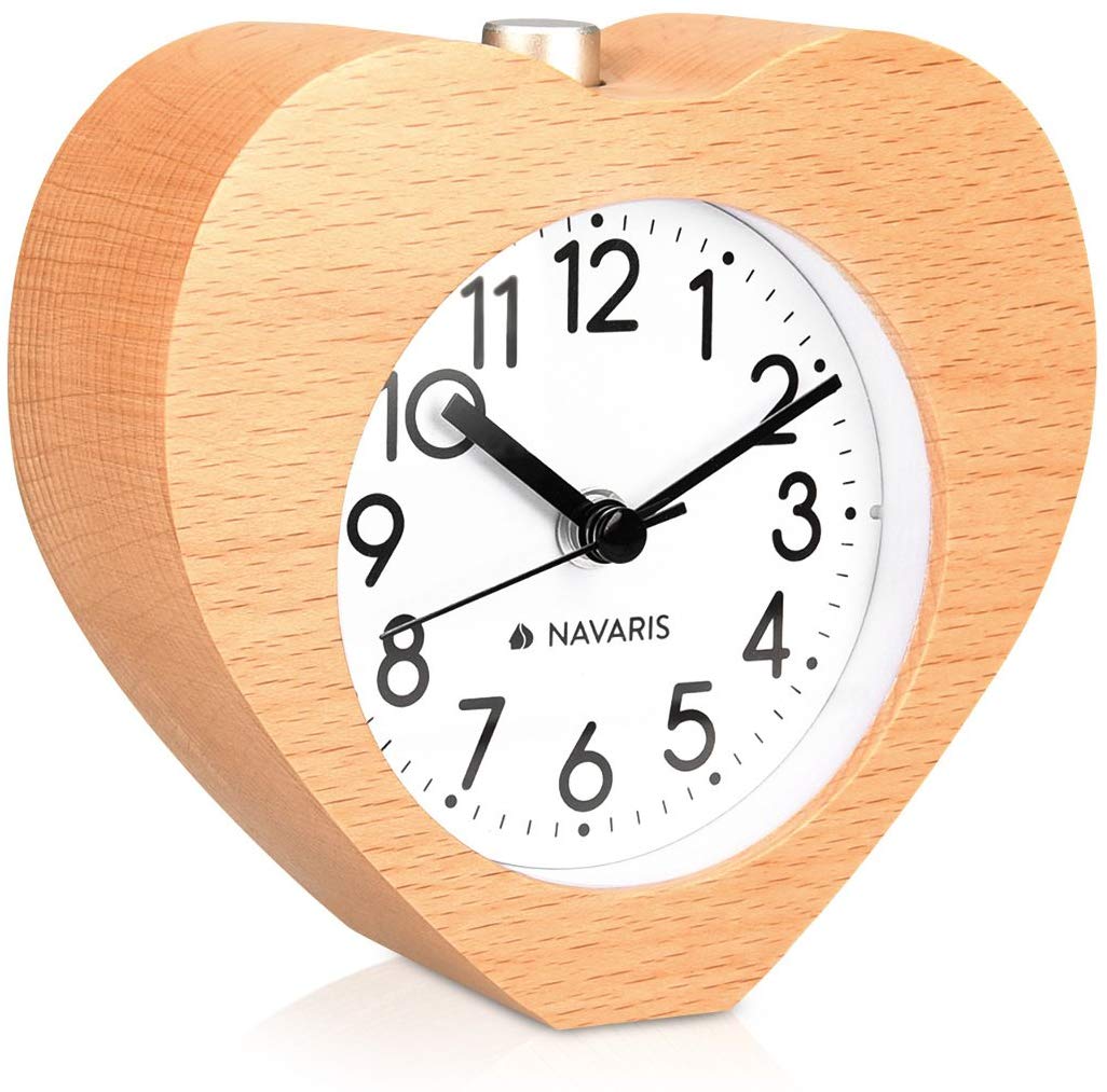 Navaris Analogue Wood Alarm Clock Design Heart - Αναλογικό Επιτραπέζιο Ρολόι και Ξυπνητήρι - Light Brown - 43901