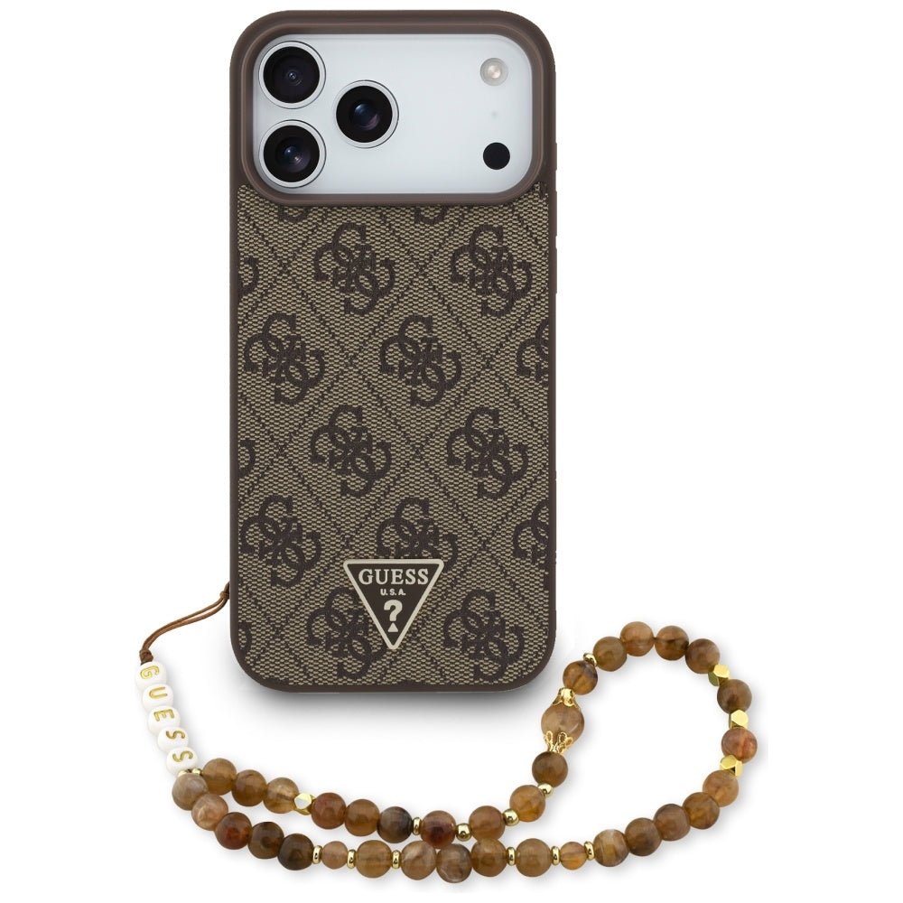 Guess iPhone 17 Pro Max - 4G Strap Triangle Logo MagSafe - Σκληρή Θήκη με Επένδυση Συνθετικού Δέρματος και Λουράκι - Brown - GUHMP17XP4TSDPPSW
