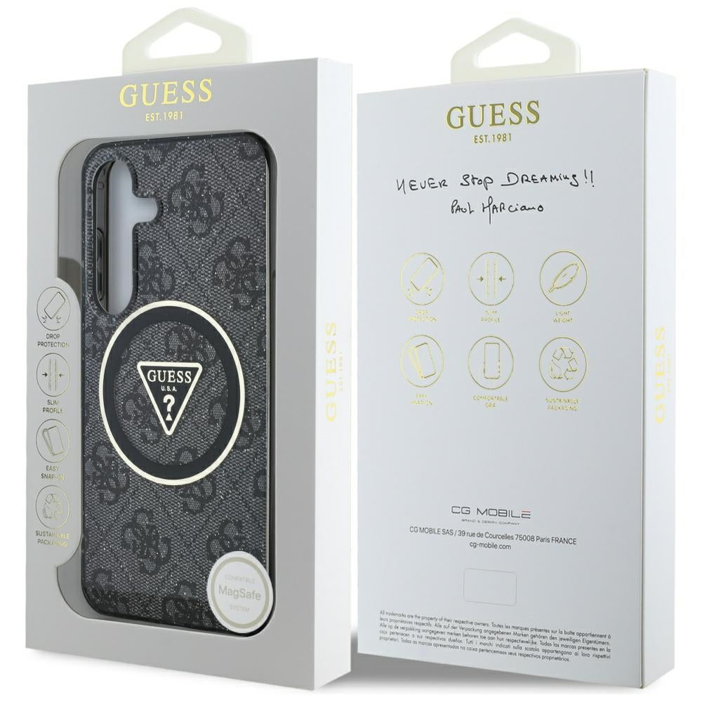 Guess Samsung Galaxy S25 Plus - 4G Glitter Triangle Buttons - MagSafe Σκληρή Θήκη με Πλαίσιο Σιλικόνης - Black - GUHMS25MHG4PRTGK