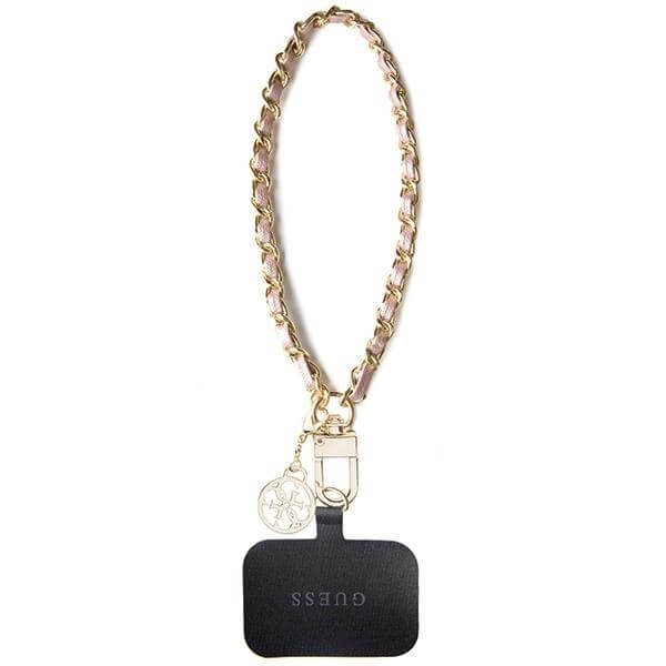 Guess Universal Hand Strap - Saffiano Chain 4G Charm - Αλυσίδα Καρπού για Θήκη Κινητού - Pink / Gold - GUOUCHSAMC4P
