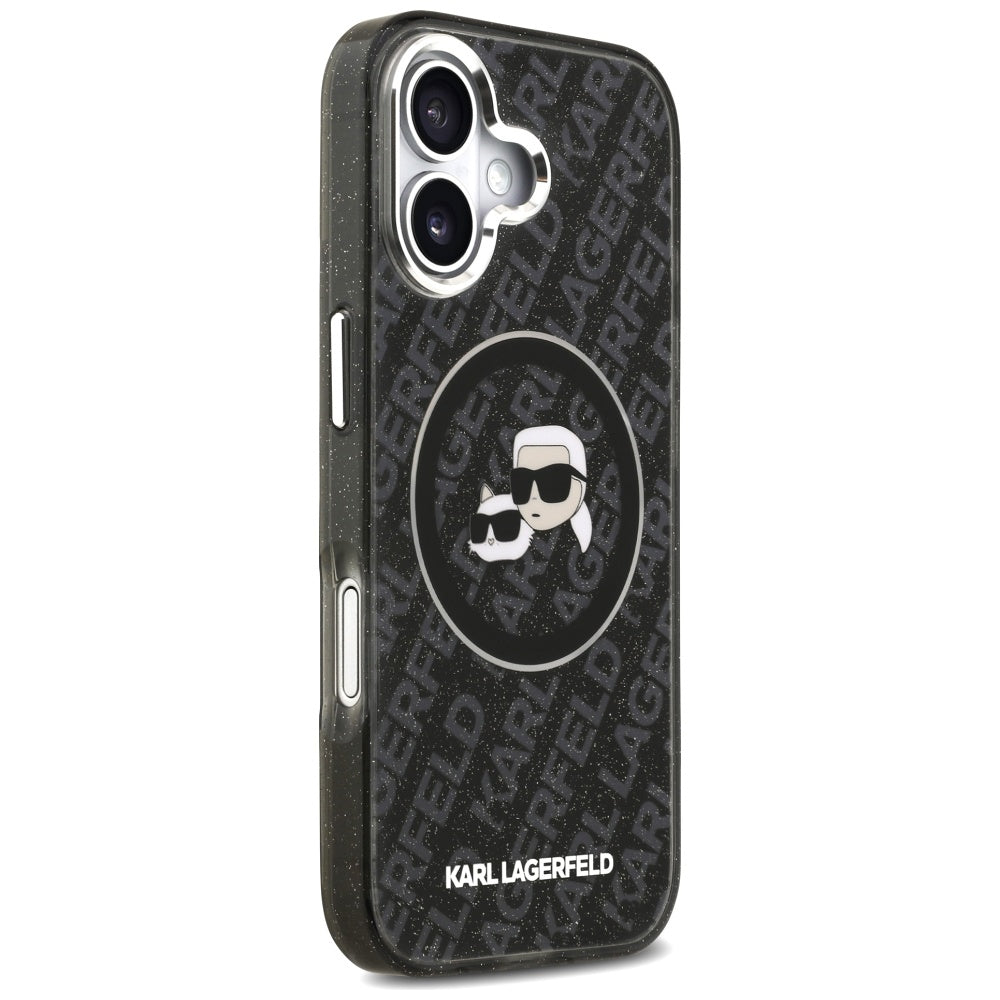 Karl Lagerfeld iPhone 17 - IML Glitter Karl and Choupette Heads Logo MagSafe - Σκληρή Θήκη με Πλαίσιο Σιλικόνης - Black - KLHMP17SHMKBKCHOK