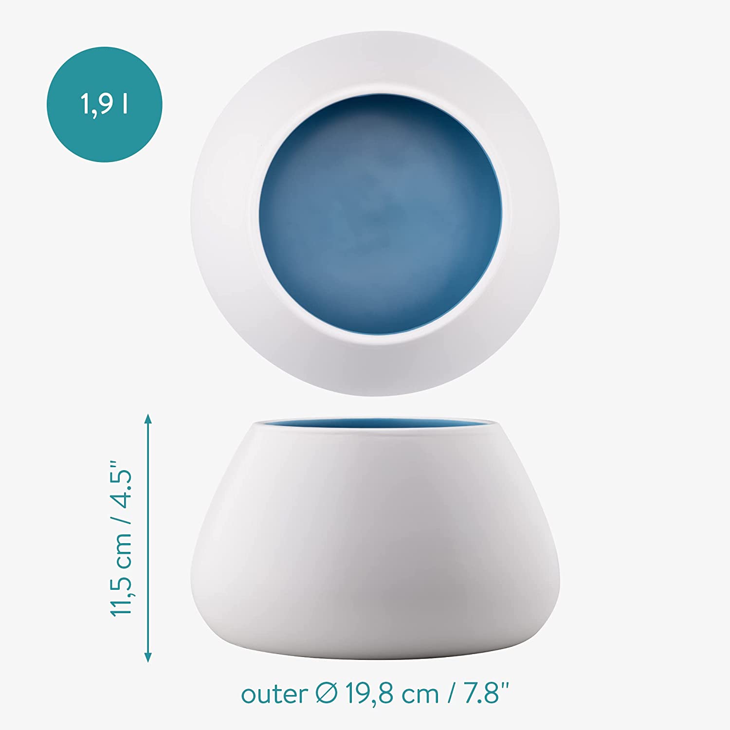 Navaris Κεραμικό Μπολ Φαγητού και Νερού για Κατοικίδια - 1.9L - White / Blue - 56612.04