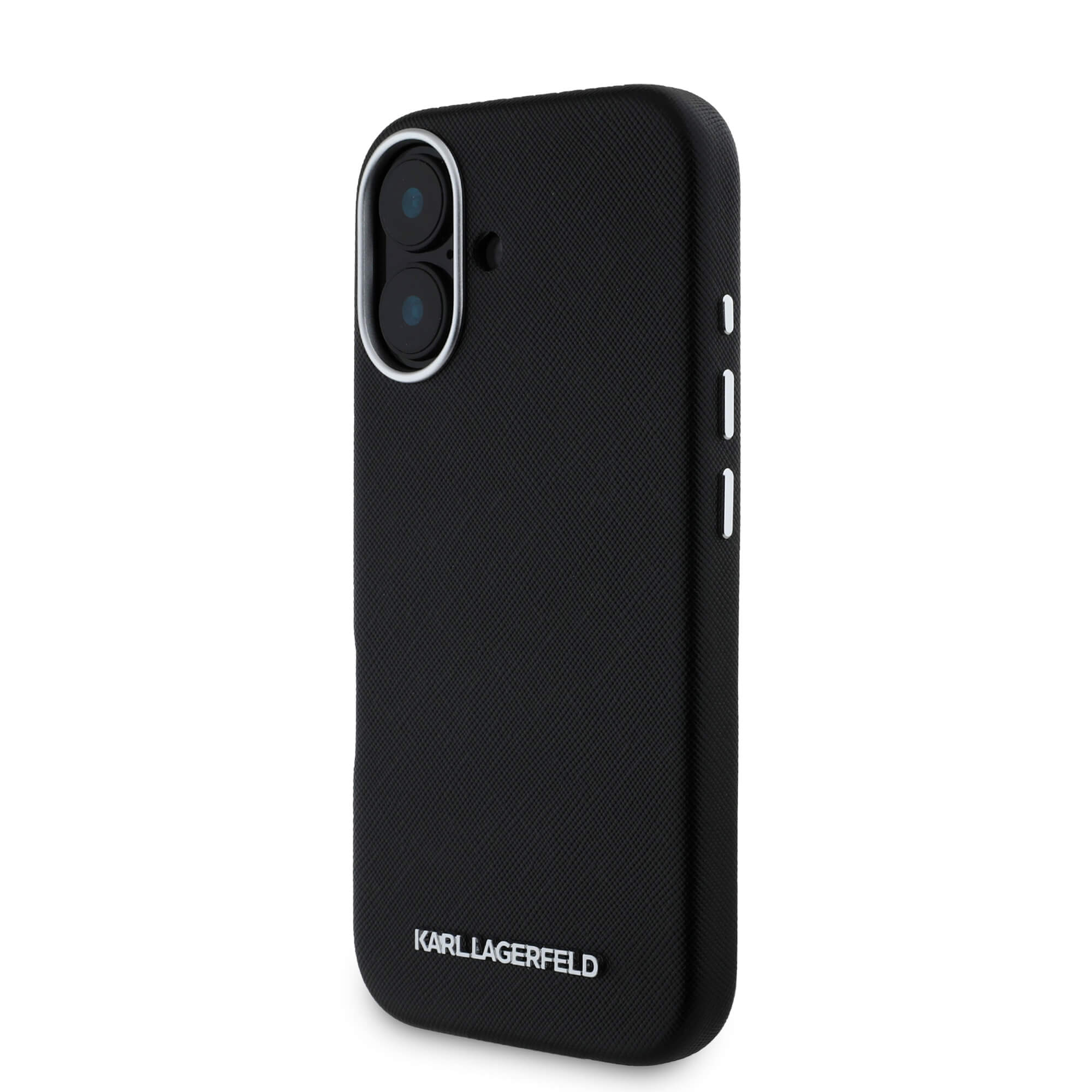 Karl Lagerfeld iPhone 16 - Saffiano Full Wrapped Elongated Metal Logo - MagSafe Σκληρή Θήκη με Επένδυση Συνθετικού Δέρματος και Πλαίσιο Σιλικόνης - Black - KLHMP16SPSAFWMCK