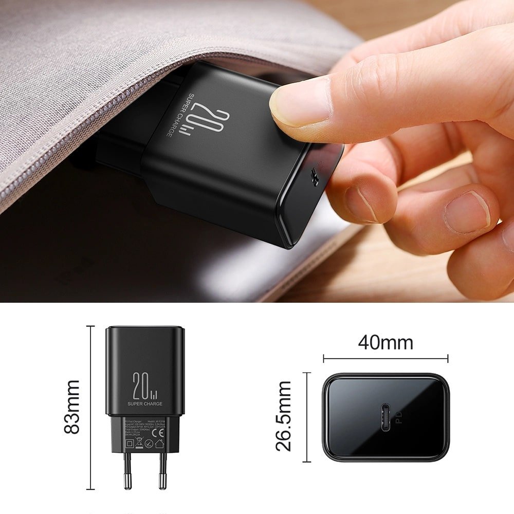 Joyroom PD 20W Οικιακός Φορτιστής Γρήγορης Φόρτισης με Θύρα Type - C και Καλώδιο Type - C to Lightning - Black - JR - TCF06