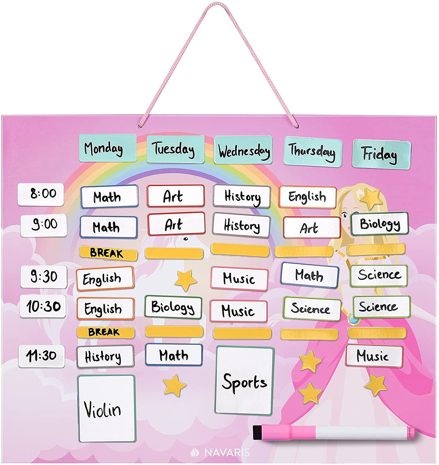 Navaris Μαγνητικός Πίνακας Εβδομαδιαίου Προγράμματος για Παιδιά - 40 x 32 cm - Pink - 50237.03