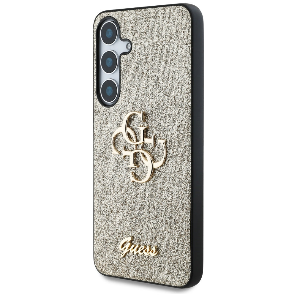 Guess Samsung Galaxy S25 - Fixed Glitter Big 4G - Σκληρή Θήκη με Πλαίσιο Σιλικόνης - Gold - GUHCS25SHG4SGD