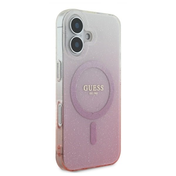Guess iPhone 16 Plus - IML Glitter Gradient - MagSafe Σκληρή Θήκη με Πλαίσιο Σιλικόνης - Pink - GUHMP16MHGRCELP