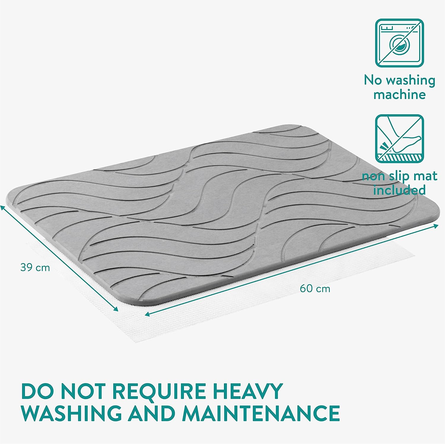 Navaris Αντιολισθητικό Χαλάκι Μπάνιου από Διατομίτη για Γρήγορο Στέγνωμα - 60 x 39 x 4,5 cm - Dark Grey - 59868.19