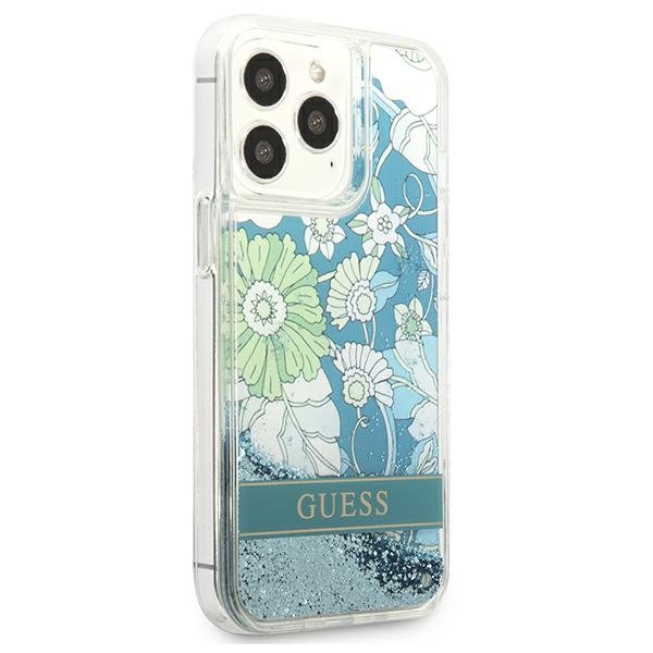 Guess iPhone 13 Pro Max Flower Liquid Glitter Σκληρή Θήκη - Green - GUHCP13XLFLSN
