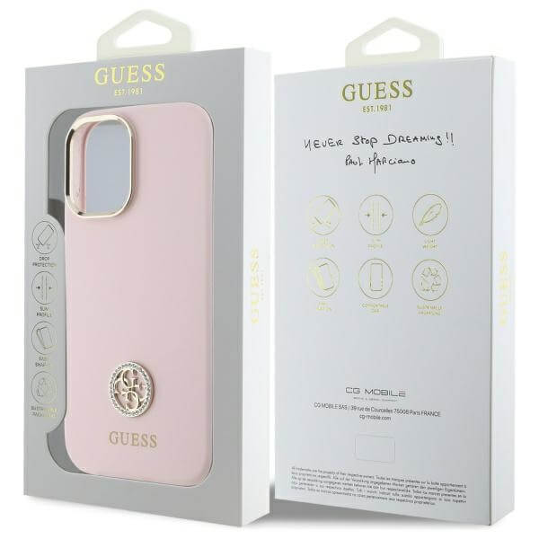 Guess iPhone 16 - Silicone Logo Strass 4G - Σκληρή Θήκη με Πλαίσιο Σιλικόνης - Pink - GUHCP16SM4DGPP