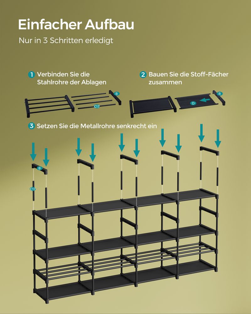 Songmics Μεταλλική Παπουτσοθήκη με 8 Ράφια - 29.5 x 171.1 x 157.6 cm - Ink Black - LSA419B01