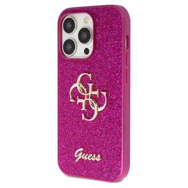 Guess iPhone 15 Pro Glitter Script Big 4G Σκληρή Θήκη με Πλαίσιο Σιλικόνης - Purple - GUHCP15LHG4SGU
