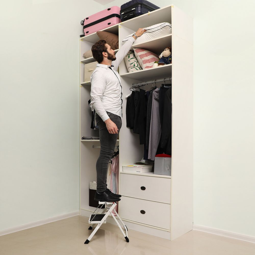 Songmics Αναδιπλούμενη Σκάλα με 2 Σκαλοπάτια και Αντιολισθητική Επιφάνεια - White - GSL02WT