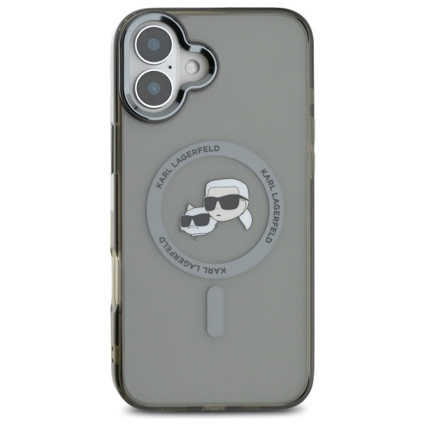 Karl Lagerfeld iPhone 16 - IML Metal Karl and Choupette Head - Σκληρή Θήκη με Πλαίσιο Σιλικόνης και MagSafe - Black - KLHMP16SHLSKCK