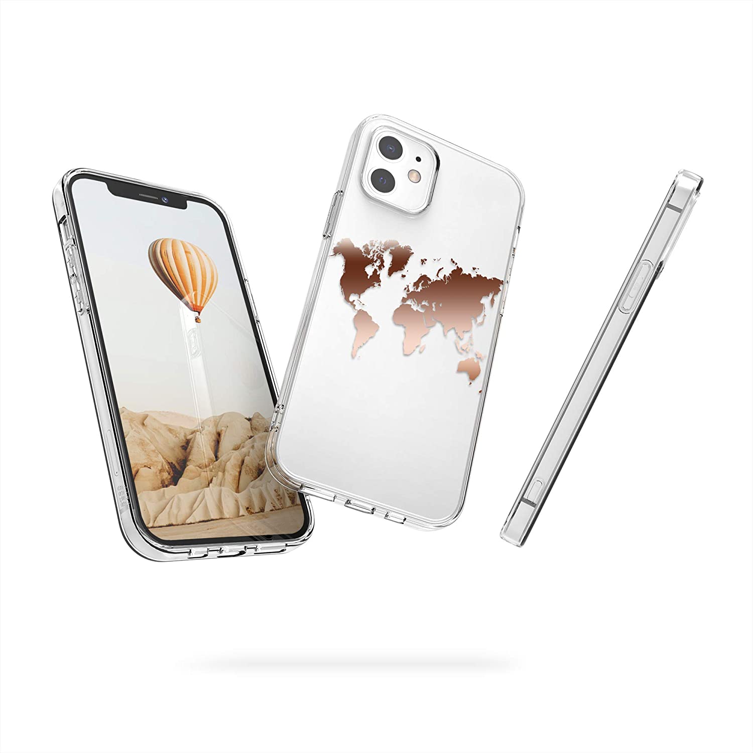 KW iPhone 12 / iPhone 12 Pro Θήκη Σιλικόνης TPU Design Travel Outline - Διάφανη / Rose Gold - 53035.10