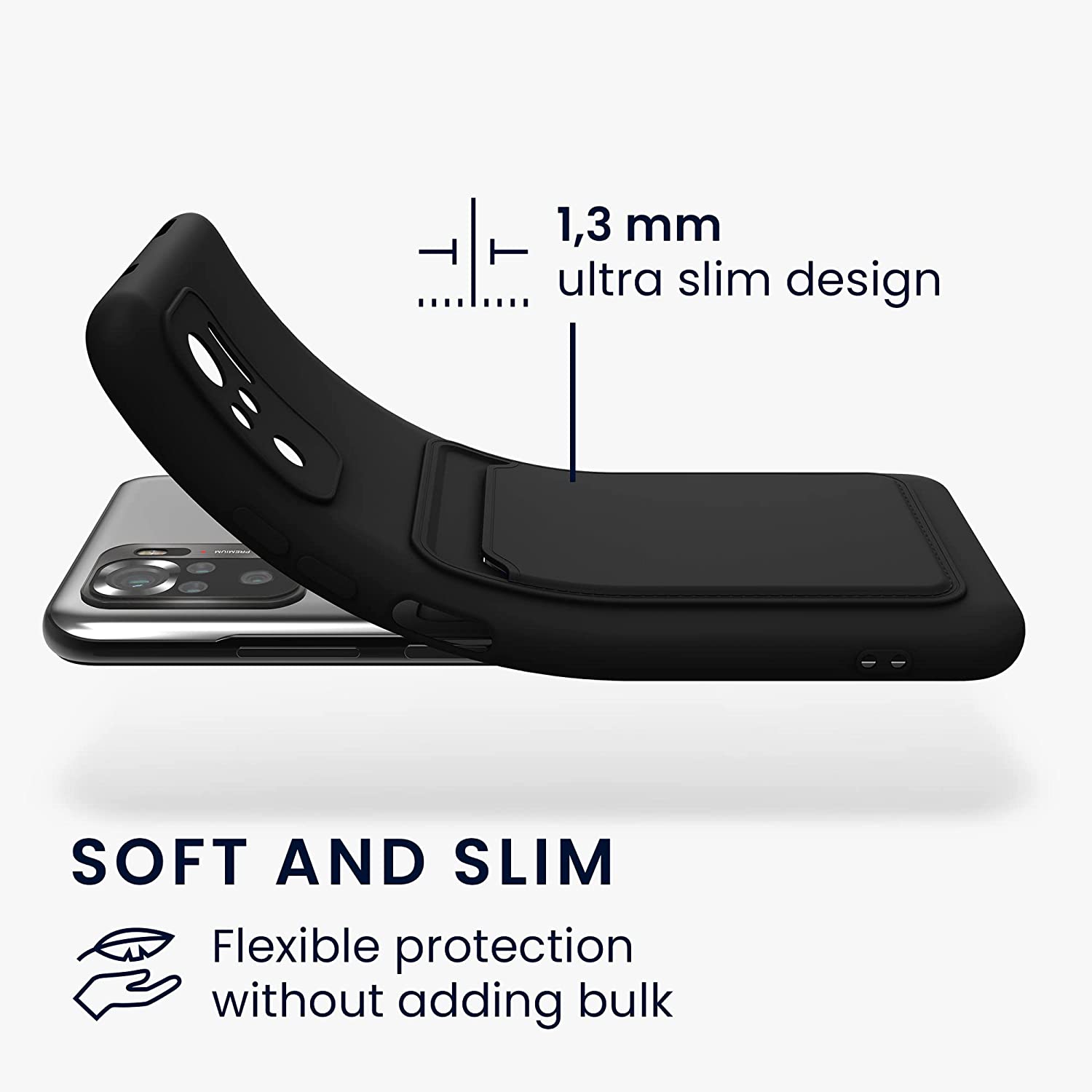 KW Xiaomi Redmi Note 10 / Note 10s / Poco M5s Θήκη Σιλικόνης TPU με Υποδοχή για Κάρτα - Black Matte - 56956.47